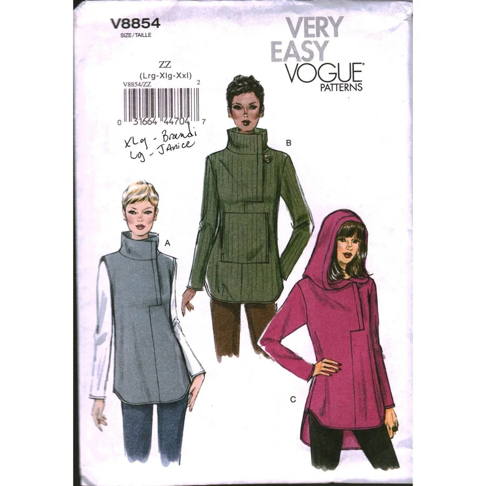 Vogue V8854 Sewing Pattern Misses Tunic Hooded Vest Size Lrg-Xlg cut